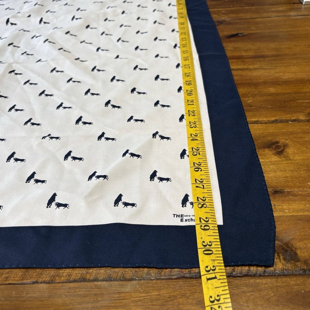The New York Stock Exchange Square Fashion Scarf 29x30.5" Bear Bull Navy White - Picture 7 of 7